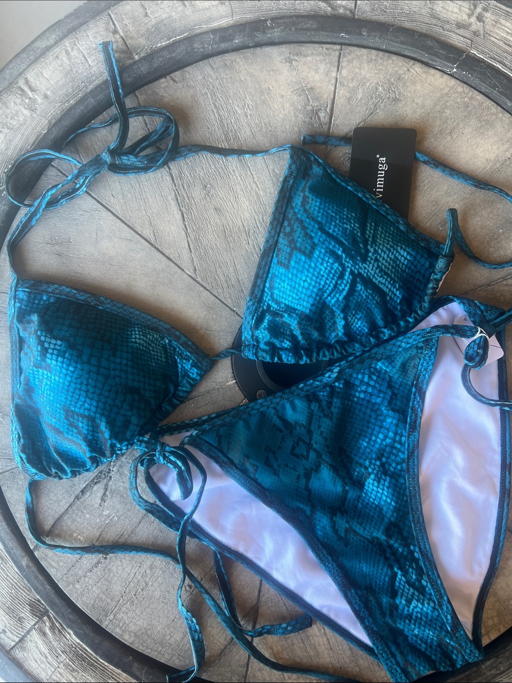 Teal Snake Print Tie Bikini side ties Medium / Large B20